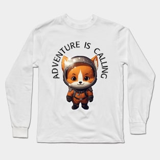 Red Fox Astronaut - Adventure Is Calling (Black Lettering) Long Sleeve T-Shirt